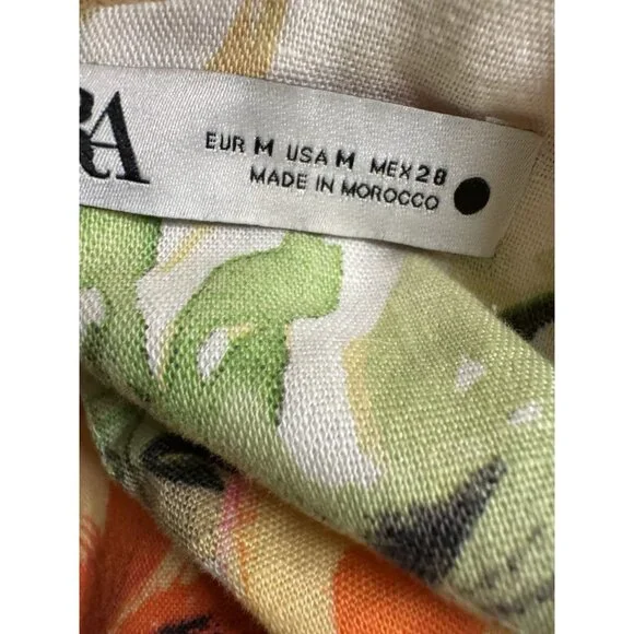 Zara Linen Blend Floral Cutout Back Dress Size M NWOT - Picture 4 of 5